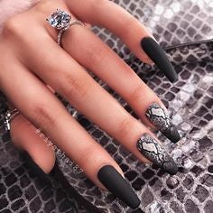 Black matte long nail design