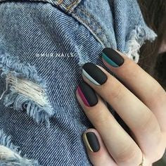 Matte black with a few other color nail designs