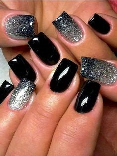 Black & silver glitter nail design