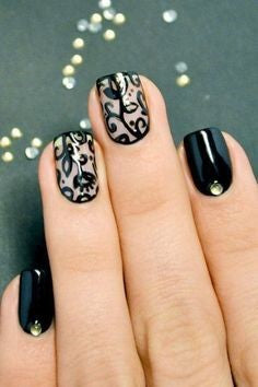 Black Rose nail designs for older ladies