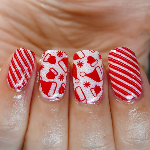 Red glitter christmas hat nail stamping design