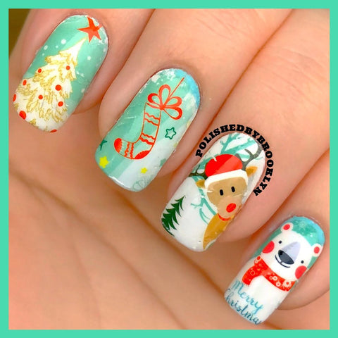 Cute Christmas Water Sticker Nail Design