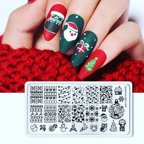 Green Christmas nail stamping design