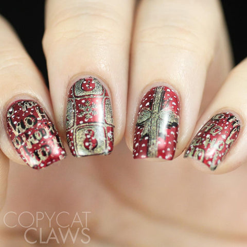 Red spotted Christmas nail stamping design