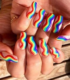 Curved rainbow nail design