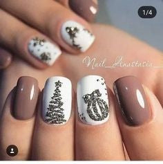 Christmas tree and bell nail design
