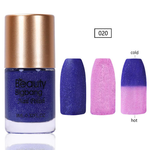 9ML Blue Glitter Temperature Color Changing Thermal Nail Polish For Manicure