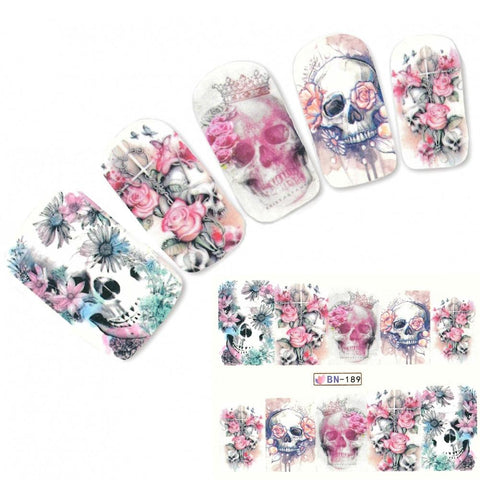 Skull Nail Water Decals Floral Rose Nail Sticker Accessory