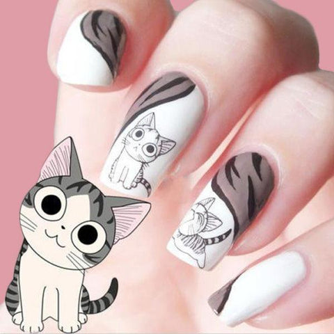 Grey Cute Cat Nail Water Decals Nail Art Stickers