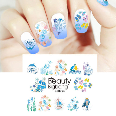 Summer Series Ocean Mermaid Water Decals Transfer Nail Art Stickers