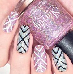 Aztec Glitter Winter Nail Design