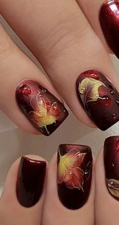 Burgundy Fall Nail Art Idea