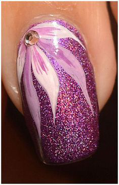 Flower Painting Purple Nail Design
