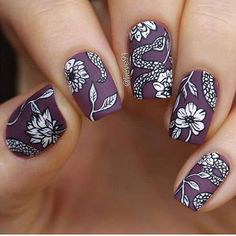 Water Decals Purple Nail Design