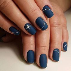 Navy Sky Autumn Nail Design