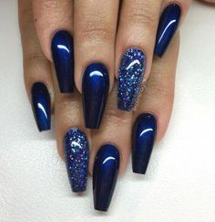 Blue Glitter Winter Nail Design