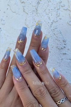 Blue Nail Polish Designs-10 Gold Sequins nails