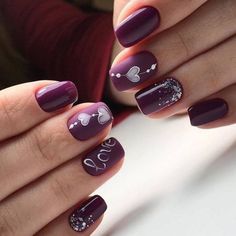 Purple Short Valentine nail art idea