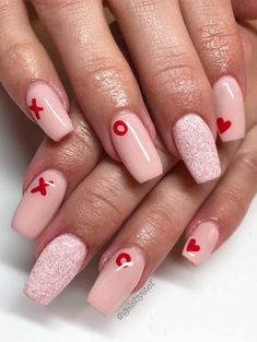 Pink "O&X" Valentine Nail Design