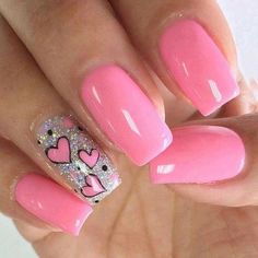 Pink Love Valentine nail art idea