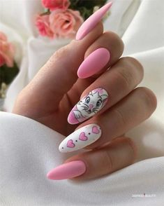 Cute Cat Spring Nail Design