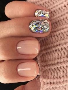 Glitter Sequins Short Nails