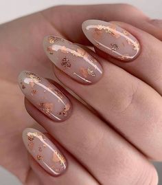 Gold Sequins Spring Nail Design