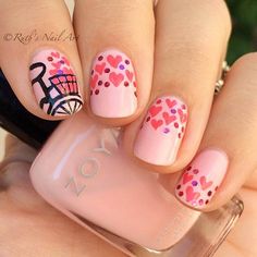 The bicycle is full Valentine nail art idea