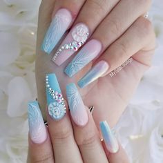 Blue 3D Flower Nails