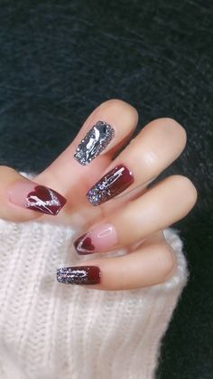 Rhinestone Valentine nail design