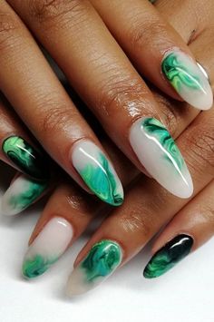 Green Marble Spring Nail Design