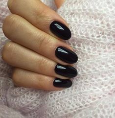 Gel Black Oval Nail Design