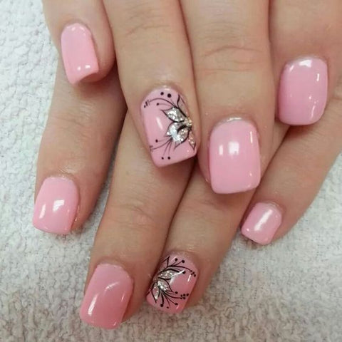 7 Most Exclusive Nail Designs With Rhinestone Only For You  Light pink  acrylic nails, Nail art rhinestones, Pink nails