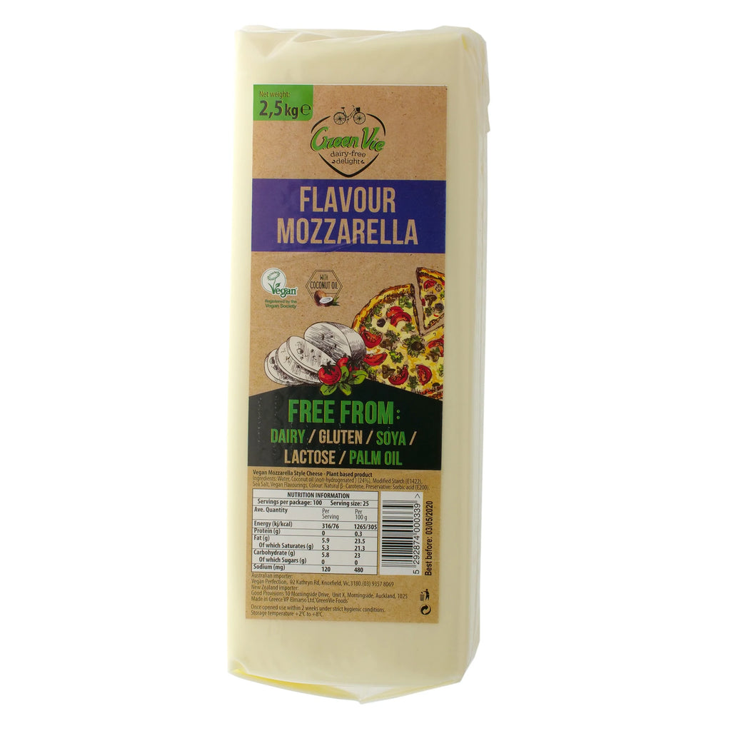 Mozzarella Dairy Free Vegan cheese 2.5kg Block Green Vie