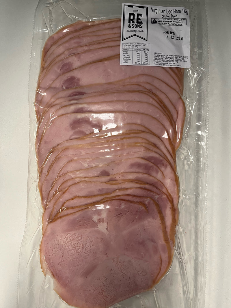 Leg Ham West Virginia Sliced 1kg Packet Re And Sons Gluten Free Evoo Quality Foods 