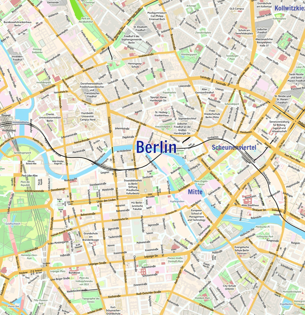 Berlin City Map Laminated Wall Map Of Berlin Germany