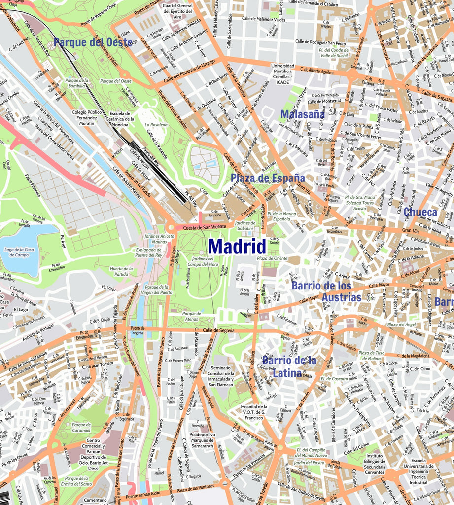 Madrid City Map - Laminated Wall Map of Madrid, Spain
