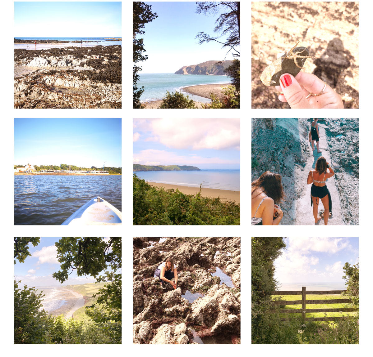 A grid of photos from the coast of North Devon - Instow, Baggy Point, Woolacombe, Morte Point, Croyde, Lee Bay