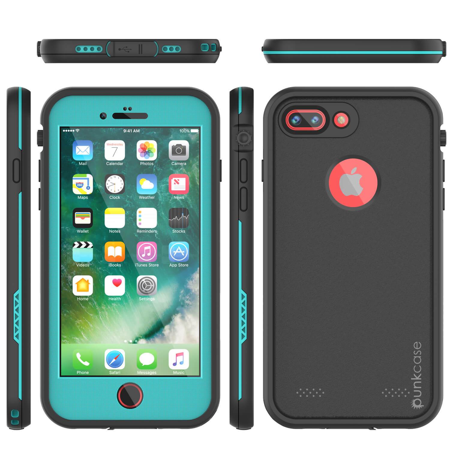 iPhone 7+ Plus Waterproof Case, Punkcase SpikeStar Teal Series | Thin Fit 6.6ft Underwater IP68