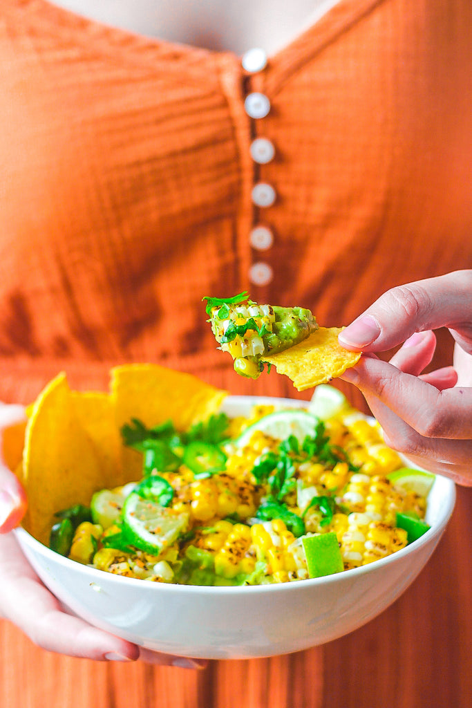 Matcha and charred corn guacamole