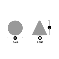 To measure top parts, you will need to measure the diameter from side to side. For cone top parts, you will need to measure the diameter from the flat side of the cone and for the length measure from the bottom to the tip of the cone.