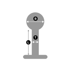 To measure the length of the labret, you will need to measure the distance between the bottom flat back part of the labret to the very bottom of the ball. The ball diameter is always measured from both ends of the ball. The thickness or gauge better known is measured on the post itself.