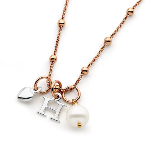 Leoni & Vonk rose gold and pearl initial necklace