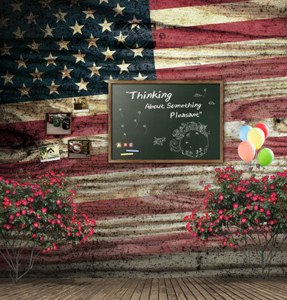 Red Flower American Flag Wood Wall Backdrop Photography Studio Background