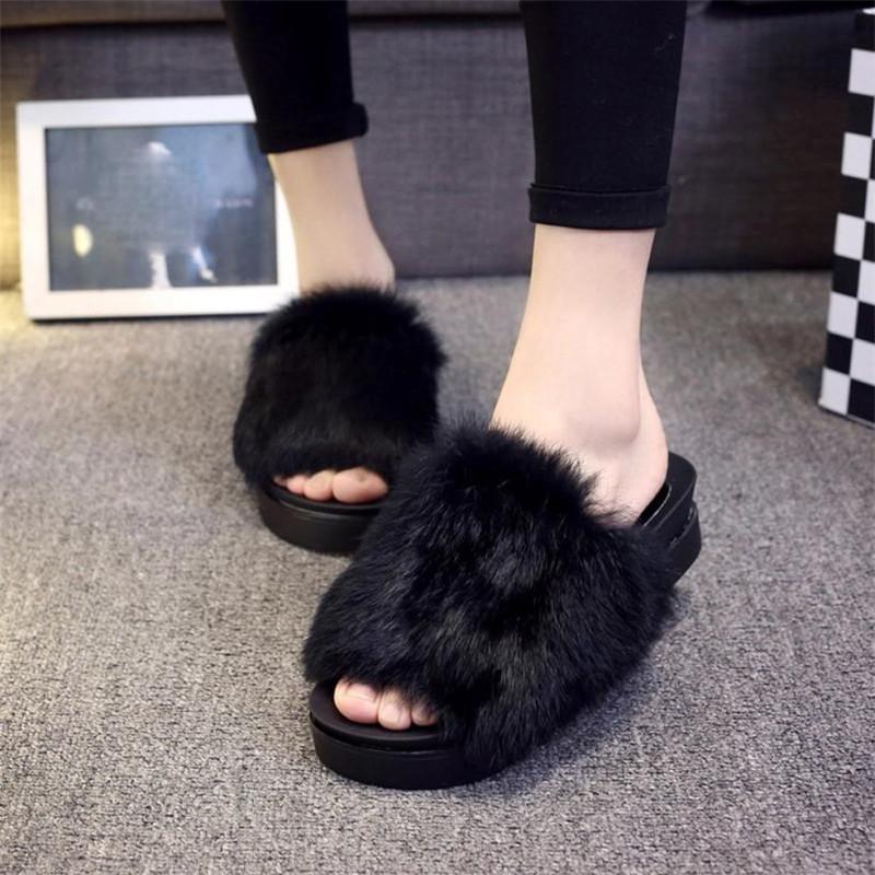 fur flat slippers