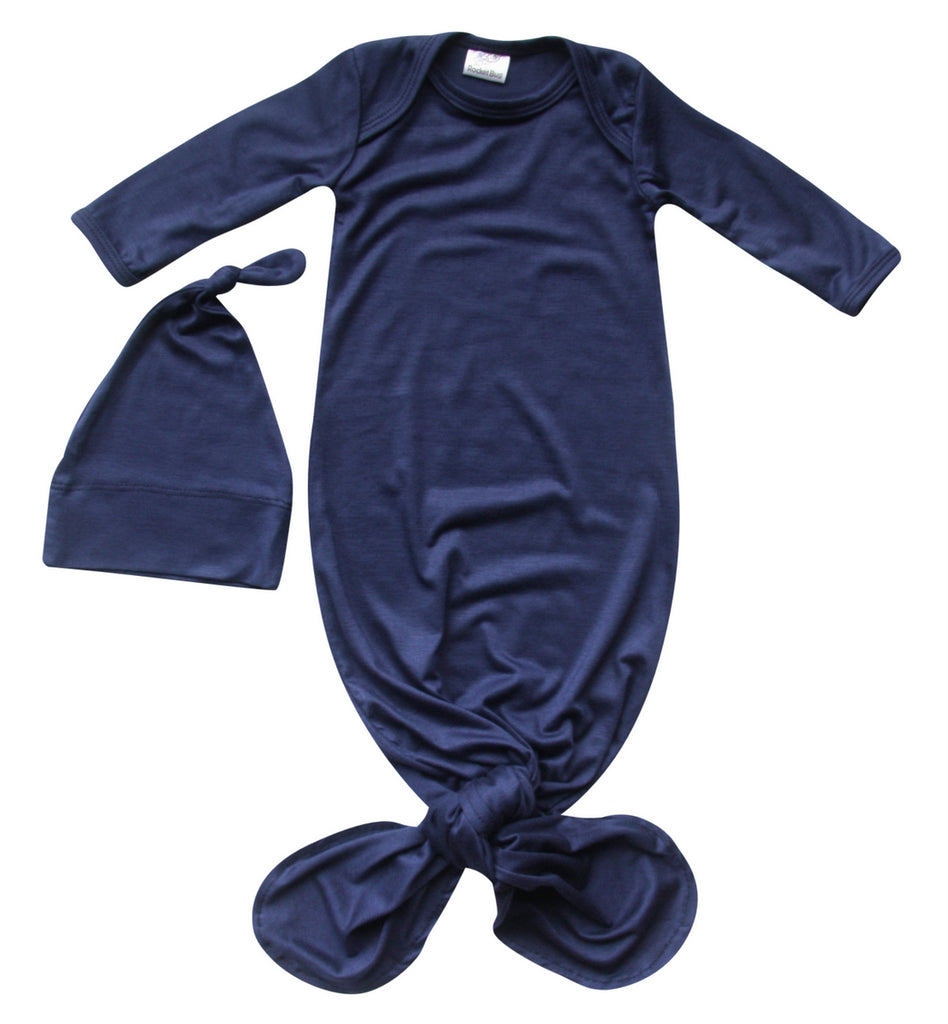 Gender Neutral Boy Rocket Bug 'Lush' Silky Knotted Baby Gown with Matching Personalized Hat-Girl