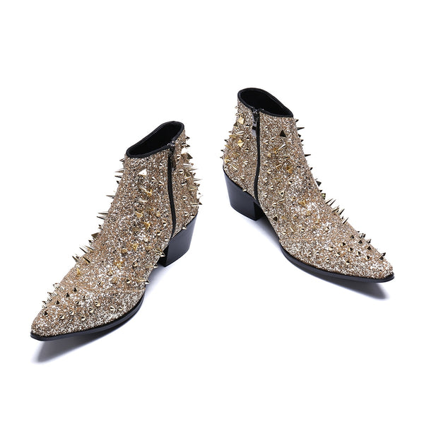 gold studded ankle boots