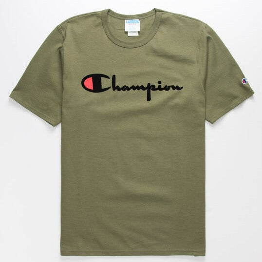 champion shirt olive green