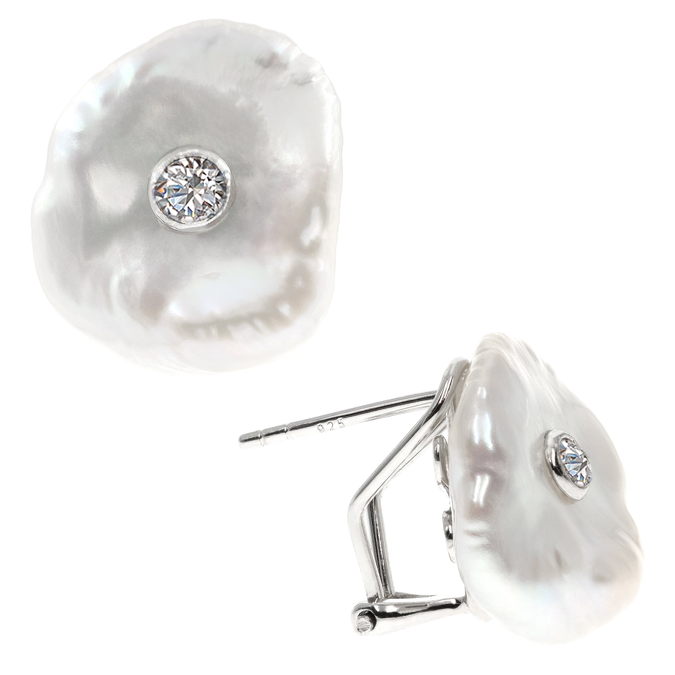 Pendientes de Perlas Keshi de 13-14 mm con Plata y Circonita