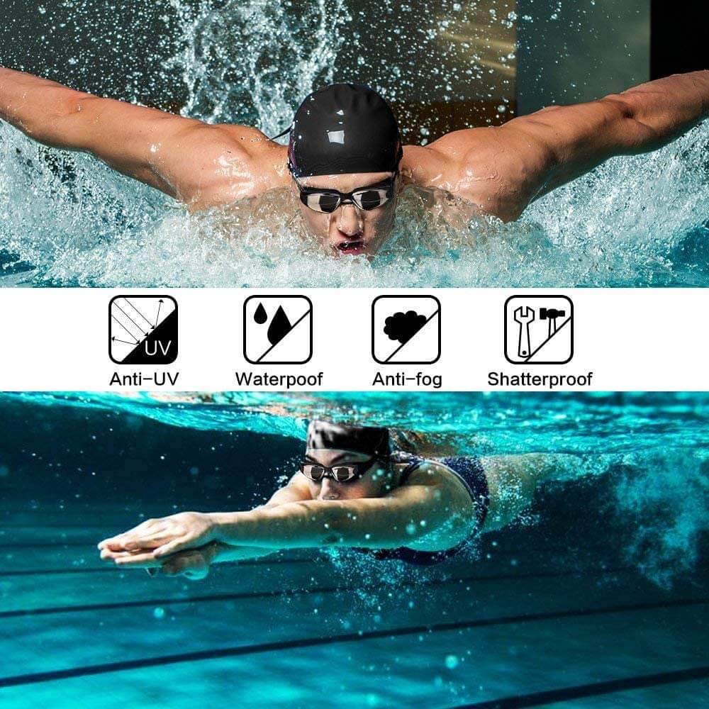 SGODDE Swim Goggles Swimming Goggles Set Free Protective Case and Earplugs Included Men Women 2020 New No Leaking Anti Fog UV Clear Swim Glasses with Swim Cap,Nose Clip 